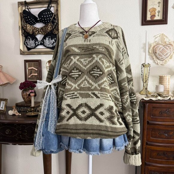 90’s boho whimsical grunge funky silk grandpa sweater - Picture 2 of 5